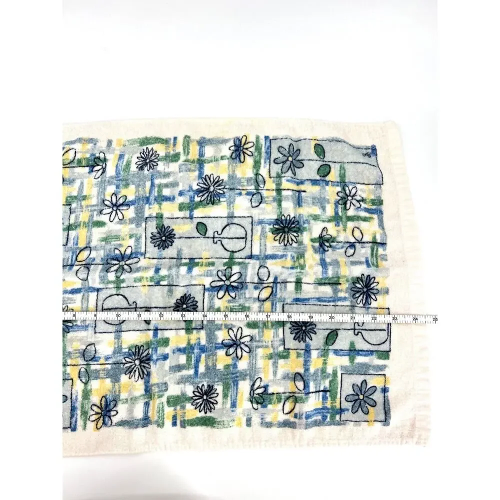 Vintage Hand Towel Blue Yellow Flower Vase Motif